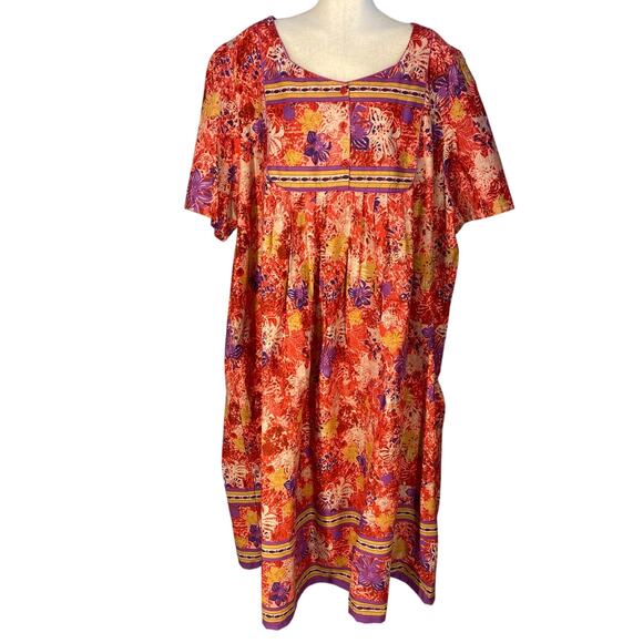 Only Necessities Gown Womens 4X Red Tropical Plus Size Long Lounger House Dress - Picture 1 of 15